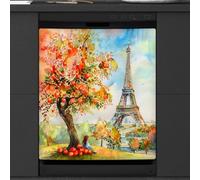 Mexpekil Eiffel Tower Apple Tree Dishwasher Magnet Cover 21x26Inch Decorative Dish Washer Sticker for Front Door Waterproof Kitchen Appliance Panel Magnetic Decal