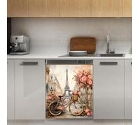 Mexpekil Eiffel Tower Bicycle Dishwasher Magnet Cover 21x26Inch Decorative Dish Washer Sticker for Front Door Waterproof Kitchen Appliance Panel Magnetic Decal