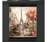 Mexpekil Eiffel Tower Bicycle Dishwasher Magnet Cover 21x26Inch Decorative Dish Washer Sticker for Front Door Waterproof Kitchen Appliance Panel Magnetic Decal