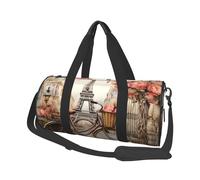Mexpekil Eiffel Tower Bicycle Foldable Gym Bag Carry On Travel Duffle Bags Waterproof Woman Men Hand Luggage Bag Large Weekend Overnight Bags for Sports Dance with Removable Strap