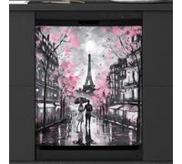 Mexpekil Eiffel Tower Cherry Blossom Dishwasher Magnet Cover 23x26 in, Decorative Waterproof Dishwasher Magnetic Cover Sticker for Kitchen Appliances