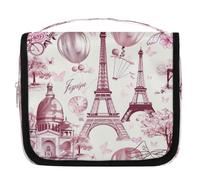 Mexpekil Eiffel Tower City Elements Toiletry Bag for Women Men Ladies, Waterproof Hanging Travel Wash Bag with Hook, Cosmetic Makeup Bag Organiser