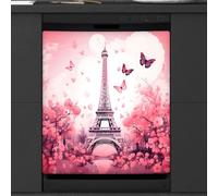 Mexpekil Eiffel Tower Flowers Pink Dishwasher Magnet Cover 21x26Inch Decorative Dish Washer Sticker for Front Door Waterproof Kitchen Appliance Panel Magnetic Decal