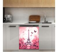 Mexpekil Eiffel Tower Flowers Pink Dishwasher Magnet Cover 21x26Inch Decorative Dish Washer Sticker for Front Door Waterproof Kitchen Appliance Panel Magnetic Decal