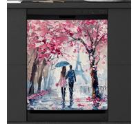Mexpekil Eiffel Tower Pink Cherry Blossom Dishwasher Magnet Cover 21x26 in, Decorative Waterproof Dishwasher Magnetic Cover Sticker for Kitchen Appliances