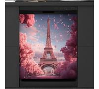 Mexpekil Eiffel Tower Pink Flowers Dishwasher Magnet Cover 21x26Inch Decorative Dish Washer Sticker for Front Door Waterproof Kitchen Appliance Panel Magnetic Decal