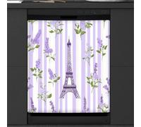 Mexpekil Eiffel Tower Purple Lavender Stripes Dishwasher Magnet Cover 21x26 in, Decorative Waterproof Dishwasher Magnetic Cover Sticker for Kitchen Appliances