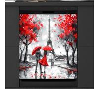 Mexpekil Eiffel Tower Red Plum Blossom Dishwasher Magnet Cover 23x26 in, Decorative Waterproof Dishwasher Magnetic Cover Sticker for Kitchen Appliances
