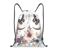 Mexpekil Elegant Crescent Butterfly Flower Drawstring Bags PE Bag Waterproof Swimming Bag Small Gym String Bags