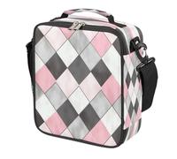 Mexpekil Elegant Pink Grey Plaid Kids Lunch Bag Boys Girls, Square Thermal Insulated Lunch Box, Reusable Cooler Tote for School Picnic Travel