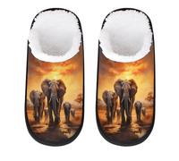 Mexpekil Elephant Migration Fluffy Slippers for Women Men M