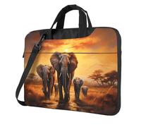 Mexpekil Elephant Migration Laptop Bag for Women Men 14 Inch Portable Laptop Case Sleeve with Shoulder Strap Computer Carrying Case Messenger Bags for Business Travel College