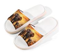 Mexpekil Elephant Migration Linen Slippers for Women Men Non-Slip House Shoes Open Toe Summer Sliders Slip on Indoor Outdoor Slipper (4.5-5.5)