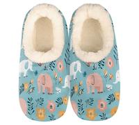 Mexpekil Elephants Flowers Leaves Women's & Men's Slippers with Fluffy Collar Winter Warm House Slippers Anti-Slip Indoor House Shoes Gifts for Mum Dad (Sizes UK 6-7)