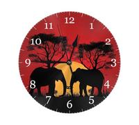 Mexpekil Elephants Sunset Silent Wall Clock Non Ticking 25cm Round Wall Clocks Battery Operated Modern Decorative Clock for Living Room Kitchen Bedroom Office