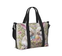 Mexpekil Embroidered Easter Bunny Travel Duffel Bag Waterproof Sports Gym Bag Large Weekend Overnight Bags for Women Men Foldable Carry On Luggage Tote Bag for Flight
