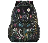 Mexpekil Embroidered Flowers Plants Backpack for Womens Mens 16 Inch Waterproof Laptop Bag Large Backpacks Travel Rucksack for Sports Work