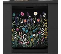 Mexpekil Embroidered Flowers Plants Dishwasher Magnet Cover 21x26Inch Decorative Dish Washer Sticker for Front Door Waterproof Kitchen Appliance Panel Magnetic Decal