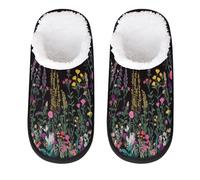 Mexpekil Embroidered Wild Flowers Fluffy Slippers for Women Men M