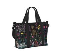Mexpekil Embroidered Wild Flowers Travel Duffel Bag Waterproof Sports Gym Bag Large Weekend Overnight Bags for Women Men Foldable Carry On Luggage Tote Bag for Flight