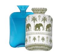 Mexpekil Ethnic African Elephant Coconut Tree Hot Water Bottle with Cover, 2L PVC Hot Water Bag for Pain Relief, Feet, Back, Warmth