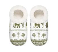 Mexpekil Ethnic African Elephant Coconut Tree Women's Slippers Size 5-6 Soft Fuzzy House Slipper Non Slip Home Shoes for Women Men Ladies