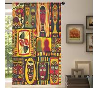 Mexpekil Ethnic African Style Pattern Voile Curtains 84 Drop, Semi Sheer Curtains for Living Room Bedroom Home Kitchen, 55 inches Wide, 1 Panel