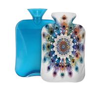 Mexpekil Ethnic Colorful Mandala Peacock Feather Hot Water Bottle with Cover, 2L PVC Hot Water Bag for Pain Relief, Feet, Back, Warmth