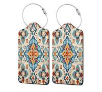 Mexpekil Ethnic Mandala Vintage Patchwork Luggage Tags for Suitcases, 4 Pcs Leather Travel Tags for Luggage with Steel Loop Waterproof Name Id Card, Men Women Kids Travel Gift