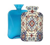 Mexpekil Ethnic Moroccan Mandala Seamless Pattern Hot Water Bottle with Cover, 2L PVC Hot Water Bag for Pain Relief, Feet, Back, Warmth