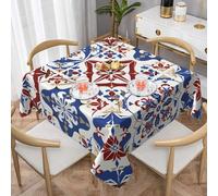 Mexpekil Ethnic Moroccan Tile Pattern Square Table Cloth 140x140 cm Washable Stain Resistant Tablecloth Decorative Table Cover for Dining Party