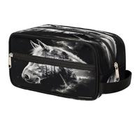 Mexpekil Exposure Horse Head Forest Sky Toiletry Bag Organizer Wash Bag Cosmetic Makeup Bag Storage Pouch Travel Case for Women Men Boys Girls