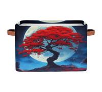 Mexpekil Fabric Storage Box Cube Red Japanese Maple Tree With The Moon Storage Baskets for Shelves Closet, Foldable Toy Basket Organiser Bins with Handles 38x28x24 cm