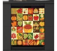 Mexpekil Fall Autumn Elements Patchwork Dishwasher Magnet Cover 21x26 in, Decorative Waterproof Dishwasher Magnetic Cover Sticker for Kitchen Appliances