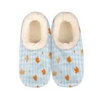 Mexpekil Fall Leaves O Blue Plaid Women's & Men's Slippers with Fluffy Collar Winter Warm House Slippers Anti-Slip Indoor House Shoes Gifts for Mum Dad (Sizes UK 8-9)