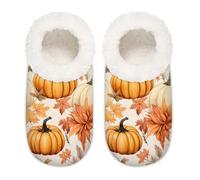 Mexpekil Fall Pumpkin Maple Leaves Women's Slippers Size 10.5-12 Soft Fuzzy House Slipper Non Slip Home Shoes for Women Men Ladies