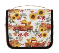 Mexpekil Fall Red Truck Sunflower Maple Toiletry Bag for Women Men Ladies, Waterproof Hanging Travel Wash Bag with Hook, Cosmetic Makeup Bag Organiser