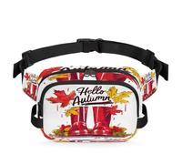 Mexpekil Fanny Pack, Autumn Falling Leaves Red Boots Two Way Zipper Belt Bag Water Repellent Waist Packs Crossbody Bags with Adjustable Strap