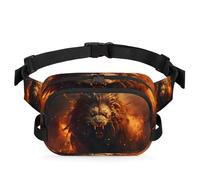 Mexpekil Fanny Pack, Big Lion Roaring in The Firelight Two Way Zipper Belt Bag Water Repellent Waist Packs Crossbody Bags with Adjustable Strap
