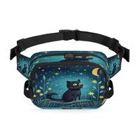 Mexpekil Fanny Pack, Black Cat Gazing at The Moon Cartoon Two Way Zipper Belt Bag Water Repellent Waist Packs Crossbody Bags with Adjustable Strap