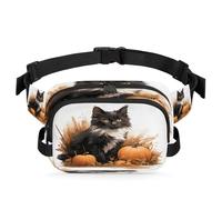 Mexpekil Fanny Pack, Black Cat Listening to Music Animal Theme Two Way Zipper Belt Bag Water Repellent Waist Packs Crossbody Bags with Adjustable Strap