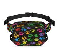 Mexpekil Fanny Pack, Colorful Dog Footprints Black Background Two Way Zipper Belt Bag Water Repellent Waist Packs Crossbody Bags with Adjustable Strap
