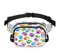 Mexpekil Fanny Pack, Colorful Dog Footprints White Background Two Way Zipper Belt Bag Water Repellent Waist Packs Crossbody Bags with Adjustable Strap