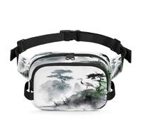 Mexpekil Fanny Pack, Cranes on The Mountaintop Ink Painting Chinese Style Two Way Zipper Belt Bag Water Repellent Waist Packs Crossbody Bags with Adjustable Strap