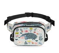 Mexpekil Fanny Pack, Cute Hedgehog Cartoon Flower Two Way Zipper Belt Bag Water Repellent Waist Packs Crossbody Bags with Adjustable Strap