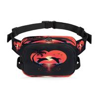 Mexpekil Fanny Pack, Dolphin Lovers Sunset Love Love Two Way Zipper Belt Bag Water Repellent Waist Packs Crossbody Bags with Adjustable Strap
