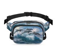 Mexpekil Fanny Pack, Dolphins Flying Over Waves Animal Two Way Zipper Belt Bag Water Repellent Waist Packs Crossbody Bags with Adjustable Strap