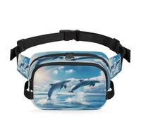 Mexpekil Fanny Pack, Dolphins Soaring Above Sea Level Animal Two Way Zipper Belt Bag Water Repellent Waist Packs Crossbody Bags with Adjustable Strap