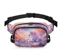 Mexpekil Fanny Pack, Dreamy Unicorn in The Clouds Flower Two Way Zipper Belt Bag Water Repellent Waist Packs Crossbody Bags with Adjustable Strap