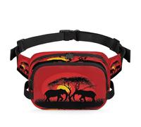 Mexpekil Fanny Pack, Elephant Lovers in Sunset Two Way Zipper Belt Bag Water Repellent Waist Packs Crossbody Bags with Adjustable Strap